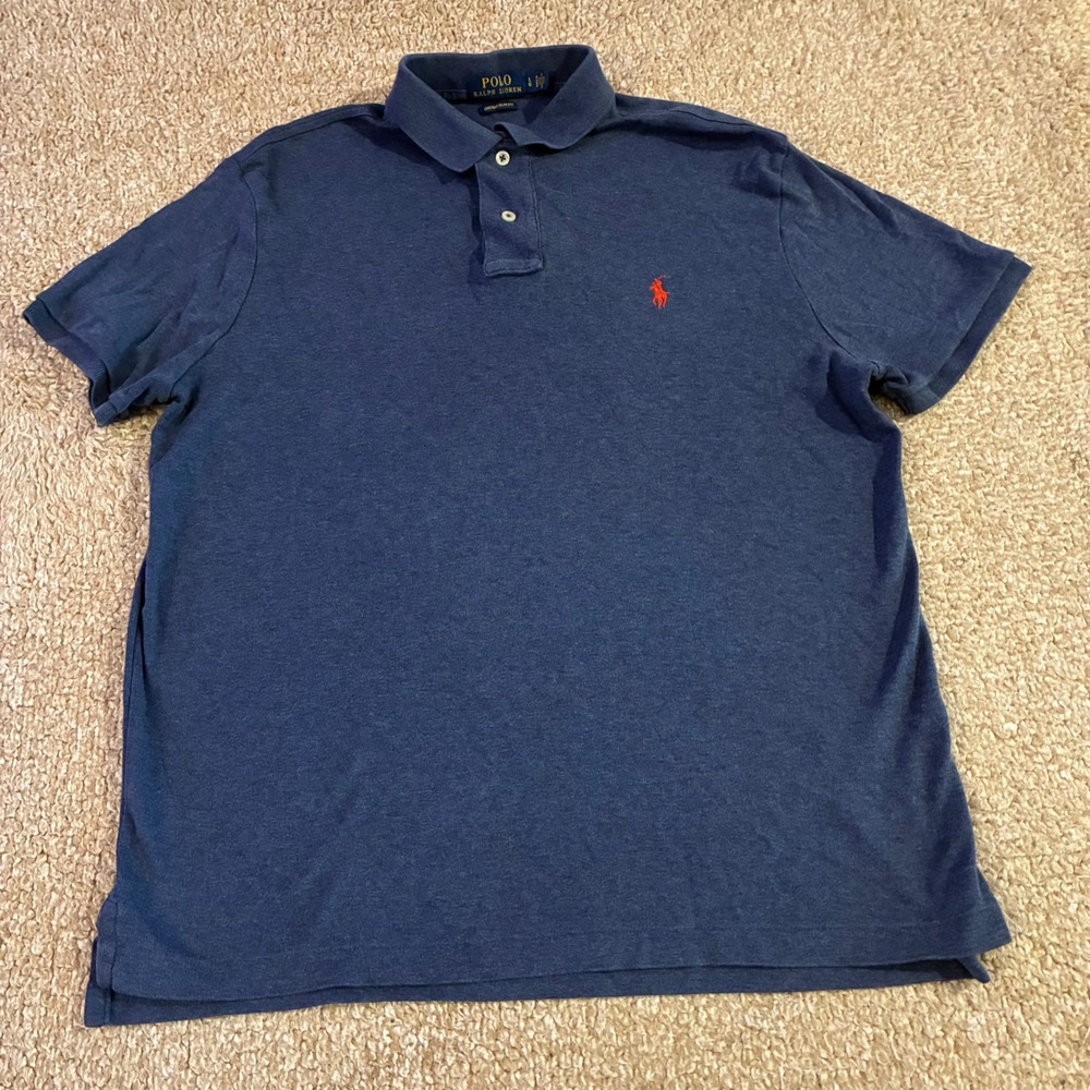 Polo Ralph Lauren Custom Slim Fit Polo Shirt Blue Short Sleeve Men's Large